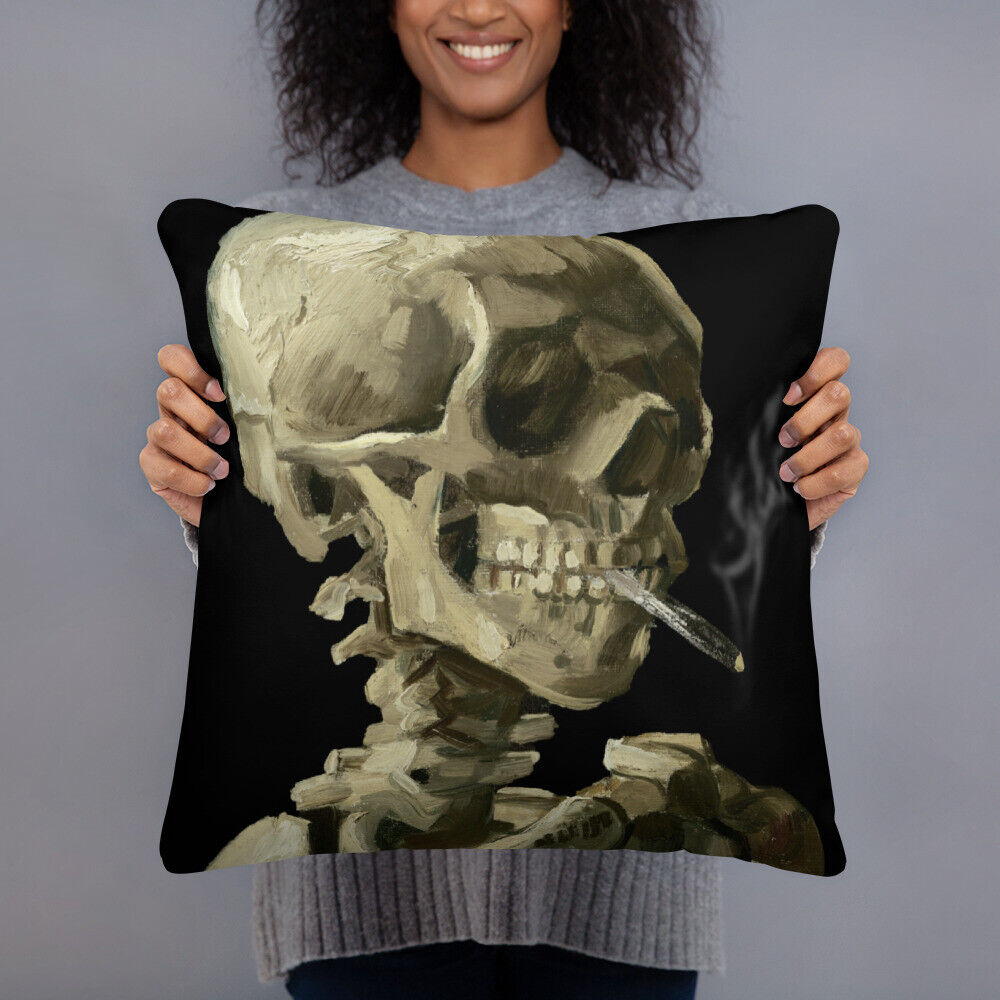 Vincent Van Gogh Skeleton Smoking Basic Pillow