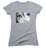 Anime Girl Eyes 2 Black And White Blue Eyes 2 - Women's V-Neck (Athletic Fit)