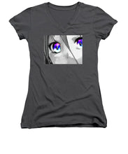 Anime Girl Eyes 2 Black And White Blue Eyes 2 - Women's V-Neck (Athletic Fit)