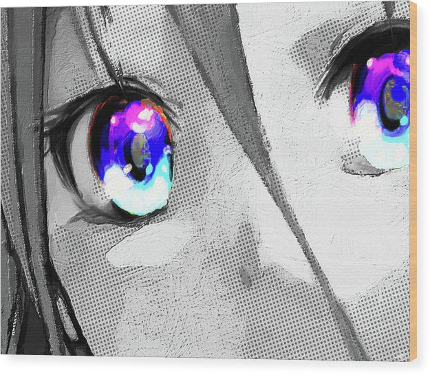 Anime Girl Eyes 2 Black And White Blue Eyes 2 - Wood Print