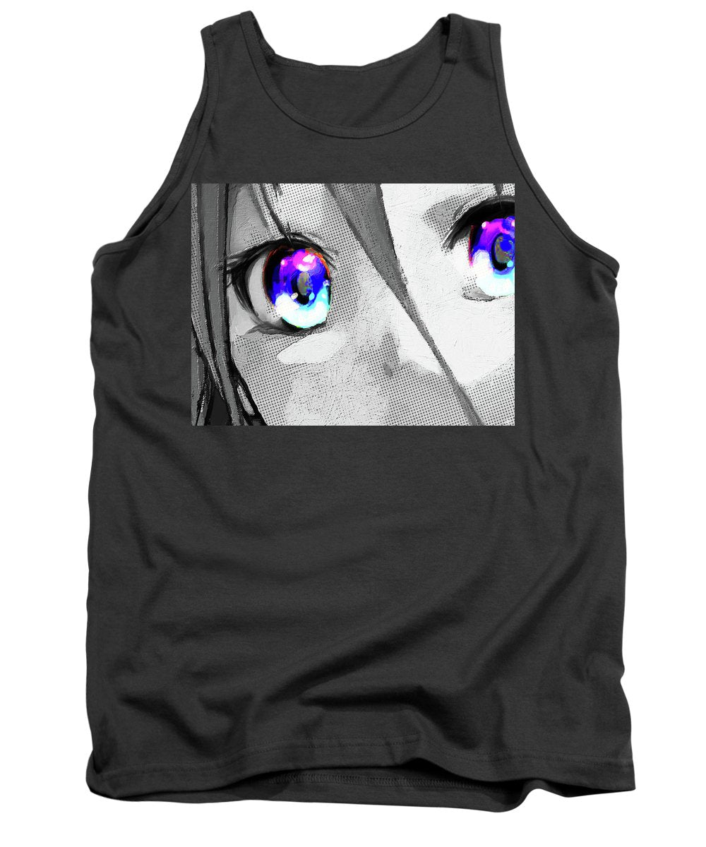 Anime Girl Eyes 2 Black And White Blue Eyes 2 - Tank Top
