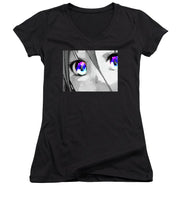 Anime Girl Eyes 2 Black And White Blue Eyes 2 - Women's V-Neck (Athletic Fit)