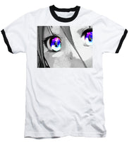 Anime Girl Eyes 2 Black And White Blue Eyes 2 - Baseball T-Shirt