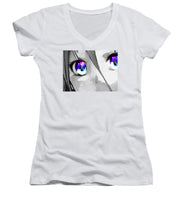 Anime Girl Eyes 2 Black And White Blue Eyes 2 - Women's V-Neck (Athletic Fit)