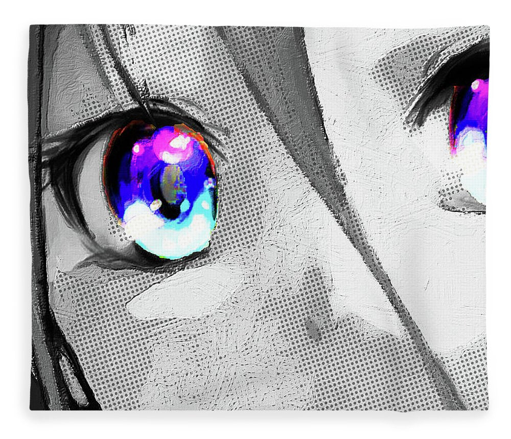 Anime Girl Eyes 2 Black And White Blue Eyes 2 - Blanket