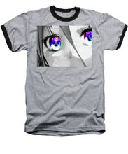 Anime Girl Eyes 2 Black And White Blue Eyes 2 - Baseball T-Shirt