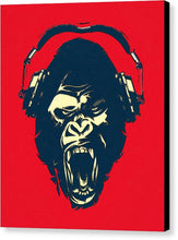 Ape Loves Music With Headphones - Canvas Print Canvas Print Pixels 6.625" x 8.000" Black Glossy