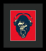 Ape Loves Music With Headphones - Framed Print Framed Print Pixels 6.625" x 8.000" Black Black