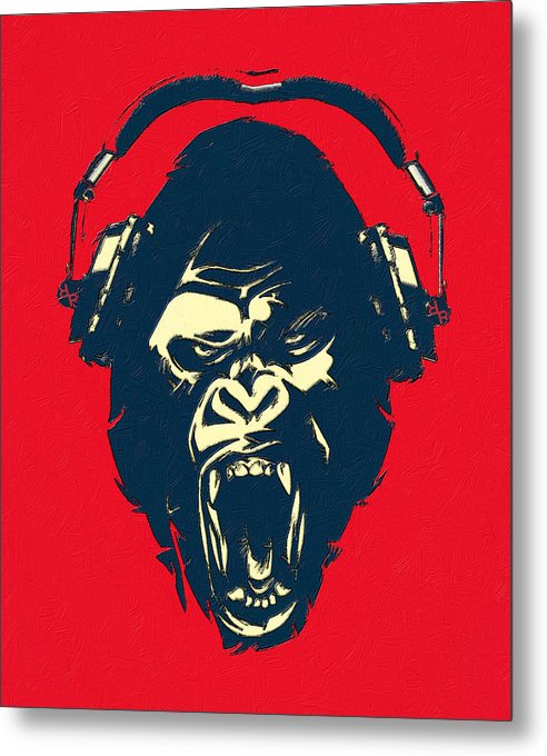 Ape Loves Music With Headphones - Metal Print Metal Print Pixels 6.625