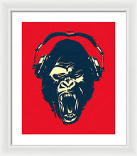 Ape Loves Music With Headphones - Framed Print Framed Print Pixels 16.625" x 20.000" White White