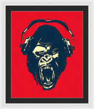 Ape Loves Music With Headphones - Framed Print Framed Print Pixels 25.000" x 30.000" White Black