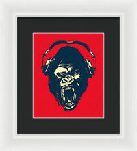 Ape Loves Music With Headphones - Framed Print Framed Print Pixels 8.375" x 10.000" White Black