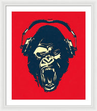 Ape Loves Music With Headphones - Framed Print Framed Print Pixels 25.000" x 30.000" White White