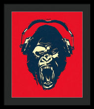 Ape Loves Music With Headphones - Framed Print Framed Print Pixels 16.625" x 20.000" Black Black