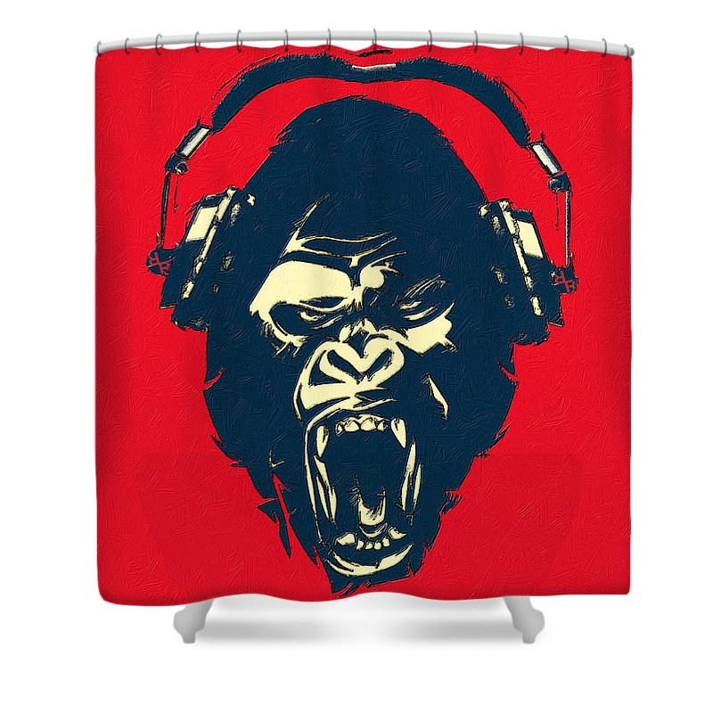 Ape Loves Music With Headphones - Shower Curtain Shower Curtain Pixels 71
