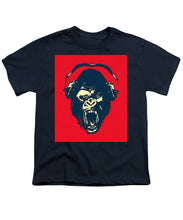 Ape Loves Music With Headphones - Youth T-Shirt Youth T-Shirt Pixels Navy Small 