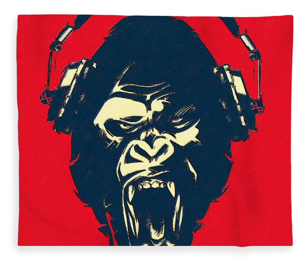Ape Loves Music With Headphones - Blanket Blanket Pixels 50