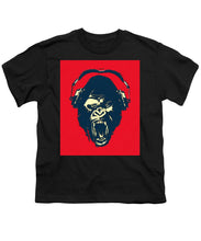 Ape Loves Music With Headphones - Youth T-Shirt Youth T-Shirt Pixels Black Small 