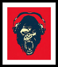 Ape Loves Music With Headphones - Framed Print Framed Print Pixels 16.625" x 20.000" Black White