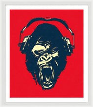 Ape Loves Music With Headphones - Framed Print Framed Print Pixels 30.000" x 36.000" White White
