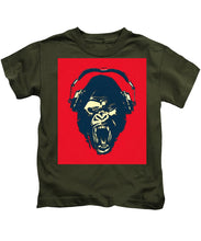 Ape Loves Music With Headphones - Kids T-Shirt Kids T-Shirt Pixels Military Green Small 