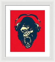 Ape Loves Music With Headphones - Framed Print Framed Print Pixels 13.375" x 16.000" White White
