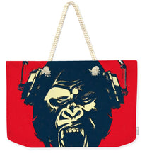 Ape Loves Music With Headphones - Weekender Tote Bag Weekender Tote Bag Pixels 24" x 16" Natural 