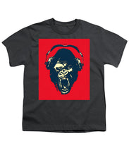 Ape Loves Music With Headphones - Youth T-Shirt Youth T-Shirt Pixels Charcoal Small 