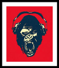Ape Loves Music With Headphones - Framed Print Framed Print Pixels 20.000" x 24.000" Black White