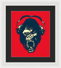 Ape Loves Music With Headphones - Framed Print Framed Print Pixels 13.375" x 16.000" White Black