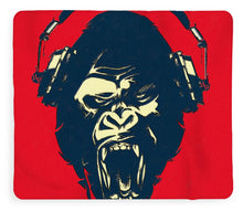 Ape Loves Music With Headphones - Blanket Blanket Pixels 50" x 60" Sherpa Fleece 