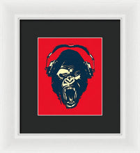 Ape Loves Music With Headphones - Framed Print Framed Print Pixels 6.625" x 8.000" White Black