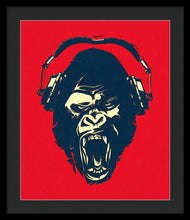 Ape Loves Music With Headphones - Framed Print Framed Print Pixels 20.000" x 24.000" Black Black