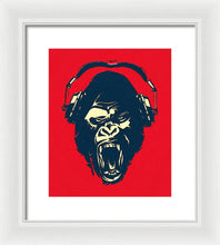 Ape Loves Music With Headphones - Framed Print Framed Print Pixels 10.000" x 12.000" White White