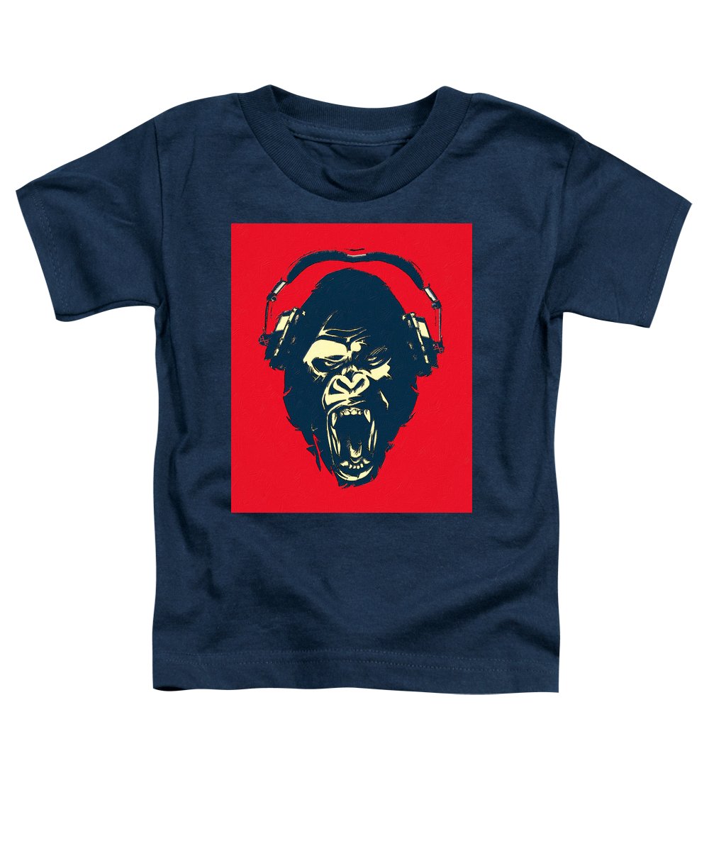 Ape Loves Music With Headphones - Toddler T-Shirt Toddler T-Shirt Pixels Navy Small 