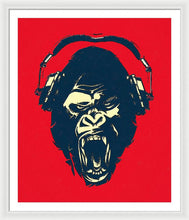Ape Loves Music With Headphones - Framed Print Framed Print Pixels 33.375" x 40.000" White White