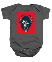 Ape Loves Music With Headphones - Baby Onesie Baby Onesie Pixels Charcoal Small 