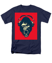 Ape Loves Music With Headphones - Men's T-Shirt  (Regular Fit) Men's T-Shirt (Regular Fit) Pixels Navy Small 