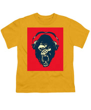 Ape Loves Music With Headphones - Youth T-Shirt Youth T-Shirt Pixels Gold Small 