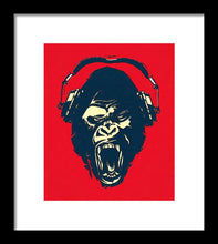 Ape Loves Music With Headphones - Framed Print Framed Print Pixels 8.375" x 10.000" Black White