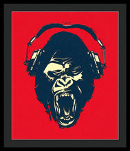Ape Loves Music With Headphones - Framed Print Framed Print Pixels 25.000" x 30.000" Black Black