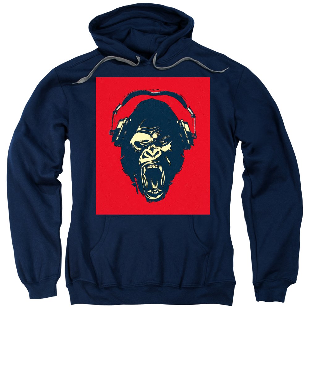 Ape Loves Music With Headphones - Sweatshirt Sweatshirt Pixels Navy Small 