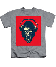Ape Loves Music With Headphones - Kids T-Shirt Kids T-Shirt Pixels Heather Small 