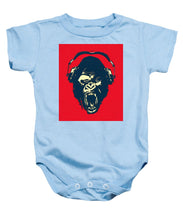 Ape Loves Music With Headphones - Baby Onesie Baby Onesie Pixels Light Blue Small 
