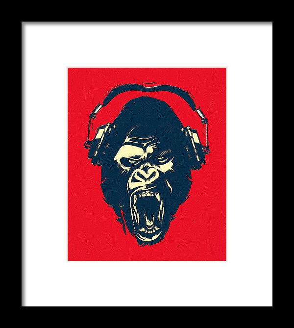 Ape Loves Music With Headphones - Framed Print Framed Print Pixels 6.625