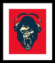 Ape Loves Music With Headphones - Framed Print Framed Print Pixels 11.625" x 14.000" Black White