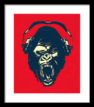 Ape Loves Music With Headphones - Framed Print Framed Print Pixels 13.375" x 16.000" Black White