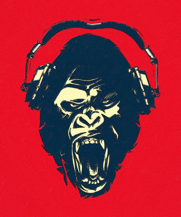 Ape Loves Music With Headphones - Art Print Art Print Pixels 6.625
