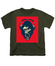 Ape Loves Music With Headphones - Youth T-Shirt Youth T-Shirt Pixels Military Green Small 