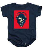 Ape Loves Music With Headphones - Baby Onesie Baby Onesie Pixels Navy Small 